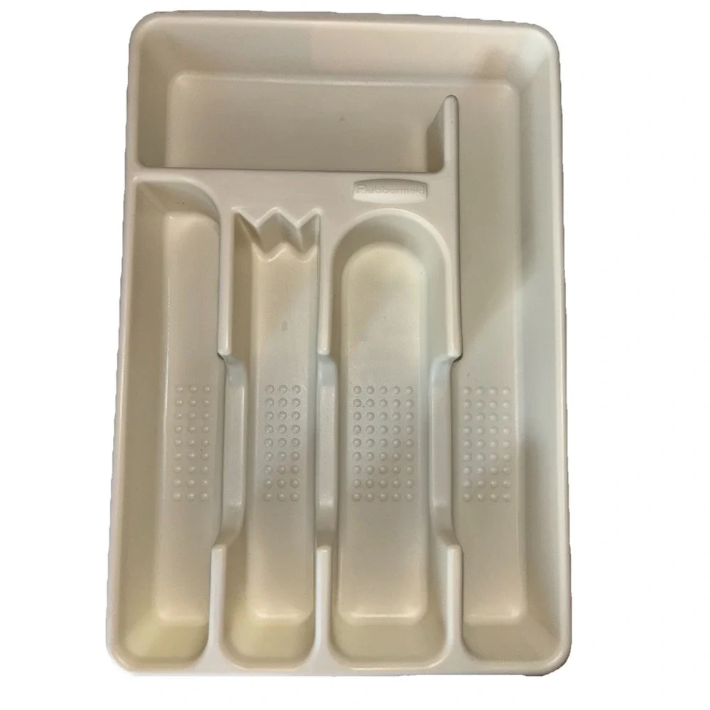 Vintage Rubbermaid Silverware Organizer Tray Flatware Almond Cutlery Retro 2919